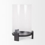 Price Large Matte Black Metal w/ Glass Hurricane Candle Holder