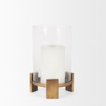 Price Small Antiqued Gold Metal w/ Glass Hurricane Candle Holder