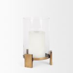 Price Small Antiqued Gold Metal w/ Glass Hurricane Candle Holder