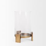 Price Small Antiqued Gold Metal w/ Glass Hurricane Candle Holder