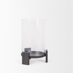 Price Small Matte Black Metal w/ Glass Hurricane Candle Holder