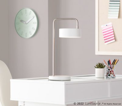 Puck Contemporary Nickel and White Metal Table Lamp