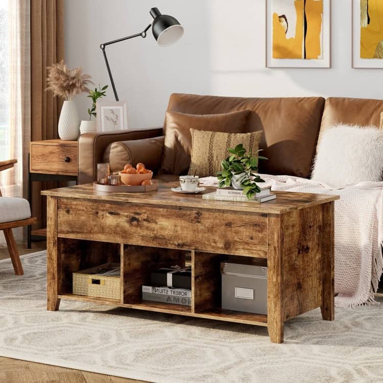 Rustic Farmhouse Tan Wooden Lift Top Coffee Table 2 Rustic Farmhouse Tan Wooden Lift Top Coffee Table - Image 2