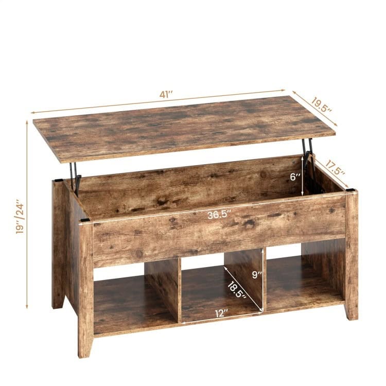 Rustic Farmhouse Tan Wooden Lift Top Coffee Table 5 Rustic Farmhouse Tan Wooden Lift Top Coffee Table - Image 5
