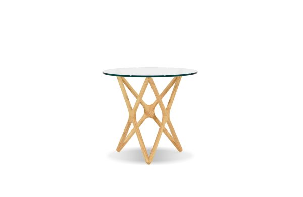 QUASAR Low End Table Clear Glass Natural Ash Wood