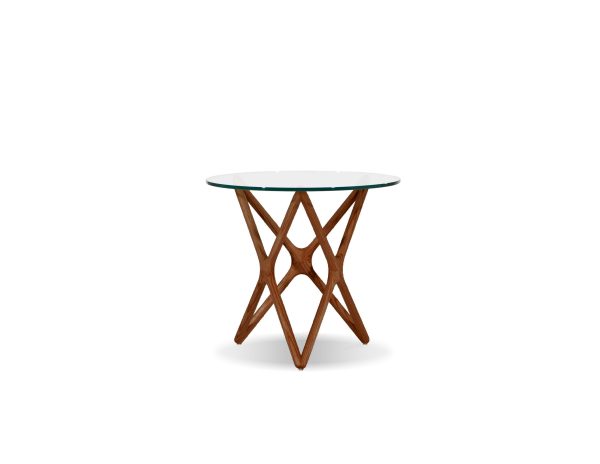 QUASAR Low End Table Clear Glass Walnut Ash Base