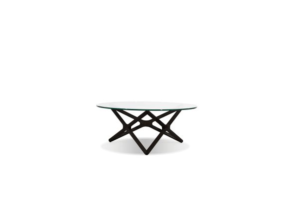 QUASAR Round Black Ash Solid Wood and Glass Coffee Table