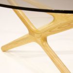 QUASAR Round Clear Glass Ash Wood Coffee Table