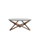 QUASAR Round Clear Glass Coffee Table Walnut Ash Base
