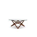 QUASAR Round Clear Glass Coffee Table Walnut Ash Base