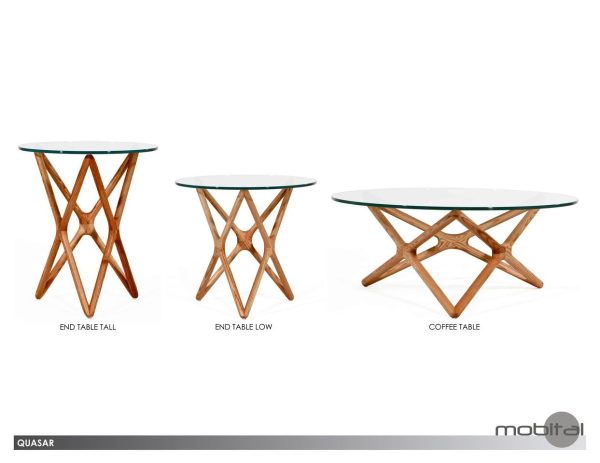 QUASAR Tall Clear Glass End Table Solid Walnut Ash Base 1
