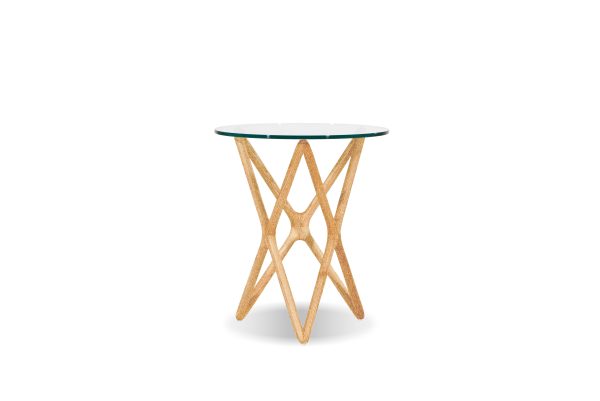QUASAR Tall Clear Glass Natural Ash End Table