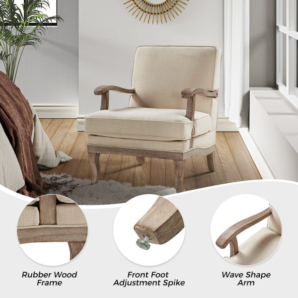 Quentin Farmhouse Linen Armchair with Wood Accents 2