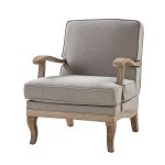 Quentin Grey Farmhouse Linen Armchair with Wood Armrests 7 Quentin Grey Farmhouse Linen Armchair with Wood Armrests