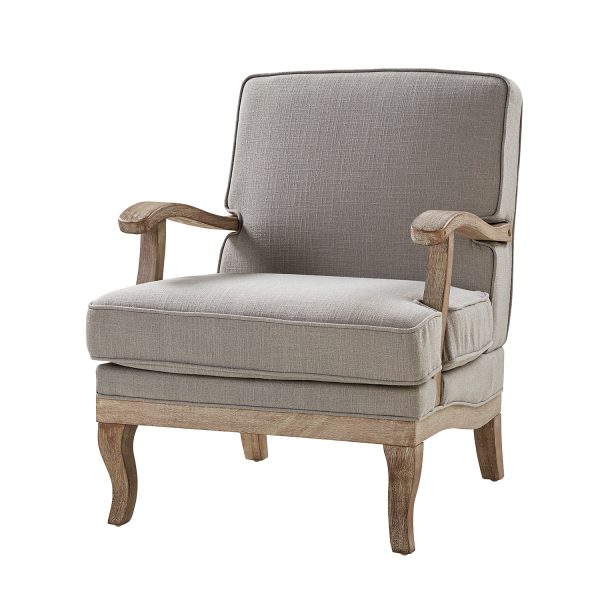Quentin Grey Farmhouse Linen Armchair with Wood Armrests 1