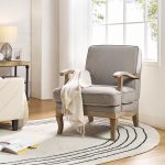 Quentin Grey Farmhouse Linen Armchair with Wood Armrests 6 Quentin Grey Farmhouse Linen Armchair with Wood Armrests
