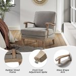 Quentin Grey Farmhouse Linen Armchair with Wood Armrests 8 Quentin Grey Farmhouse Linen Armchair with Wood Armrests