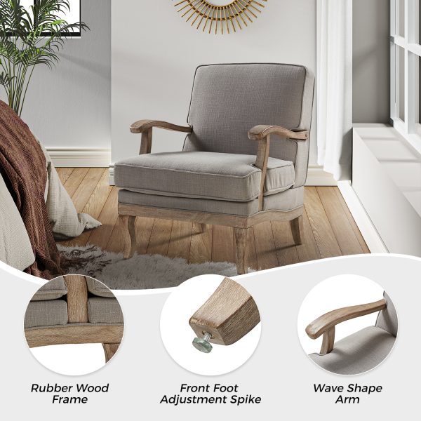 Quentin Grey Farmhouse Linen Armchair with Wood Armrests 2