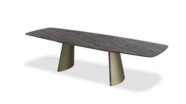 RAVELLO Dining Table Double Extension Brushed Brass Noir Desir Inlay 2