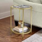 Gold Metal Glass Top Round Accent End Table with Shelf 6 Gold Metal Glass Top Round Accent End Table with Shelf