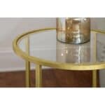 Gold Metal Glass Top Round Accent End Table with Shelf 7 Gold Metal Glass Top Round Accent End Table with Shelf