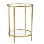 Gold Metal Glass Top Round Accent End Table with Shelf 8 Gold Metal Glass Top Round Accent End Table with Shelf
