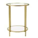 Gold Metal Glass Top Round Accent End Table with Shelf 9 Gold Metal Glass Top Round Accent End Table with Shelf