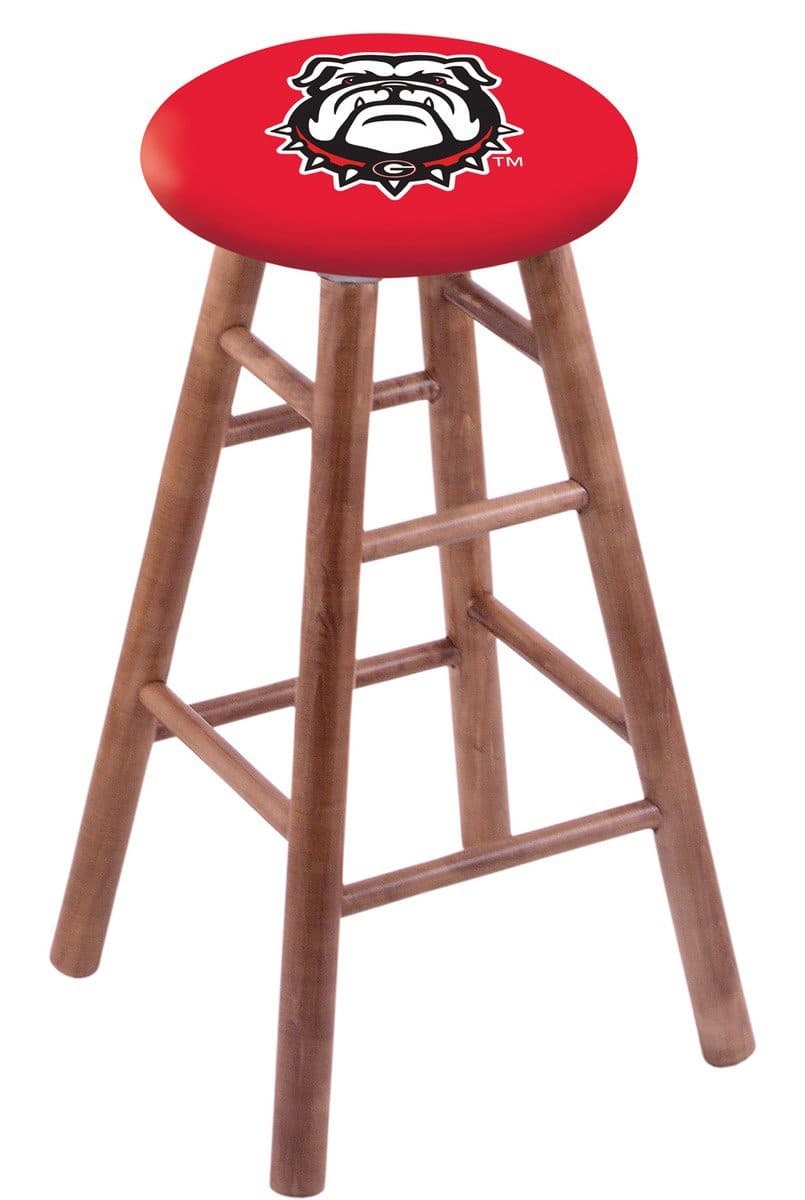 University of Georgia 30" Swivel Maple Bar Stool in Medium Finish (Bulldog Logo 1 University of Georgia 30" Swivel Maple Bar Stool in Medium Finish (Bulldog Logo