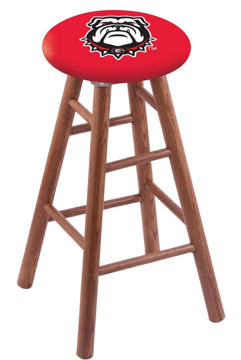 University of Georgia 30" Swivel Oak Bar Stool in Medium Finish (Bulldog Logo 1 University of Georgia 30" Swivel Oak Bar Stool in Medium Finish (Bulldog Logo