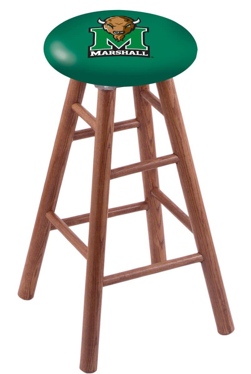 Marshall University 30" Swivel Oak Bar Stool in Medium Finish 1 Marshall University 30" Swivel Oak Bar Stool in Medium Finish