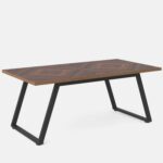 Modern Farmhouse Dining Table Brown Wood Top Metal Frame