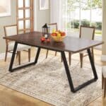 Modern Farmhouse Dining Table Brown Wood Top Metal Frame