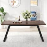 Modern Farmhouse Dining Table Brown Wood Top Metal Frame