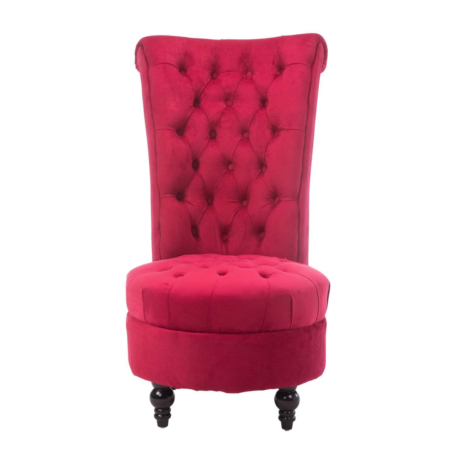 Red Velvet Tufted High Back Accent Chair With Wooden Legs 3 Red Velvet Tufted High Back Accent Chair With Wooden Legs - Image 3