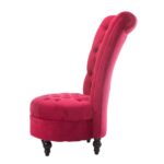 Red Velvet Tufted High Back Accent Chair With Wooden Legs 9 Red Velvet Tufted High Back Accent Chair With Wooden Legs