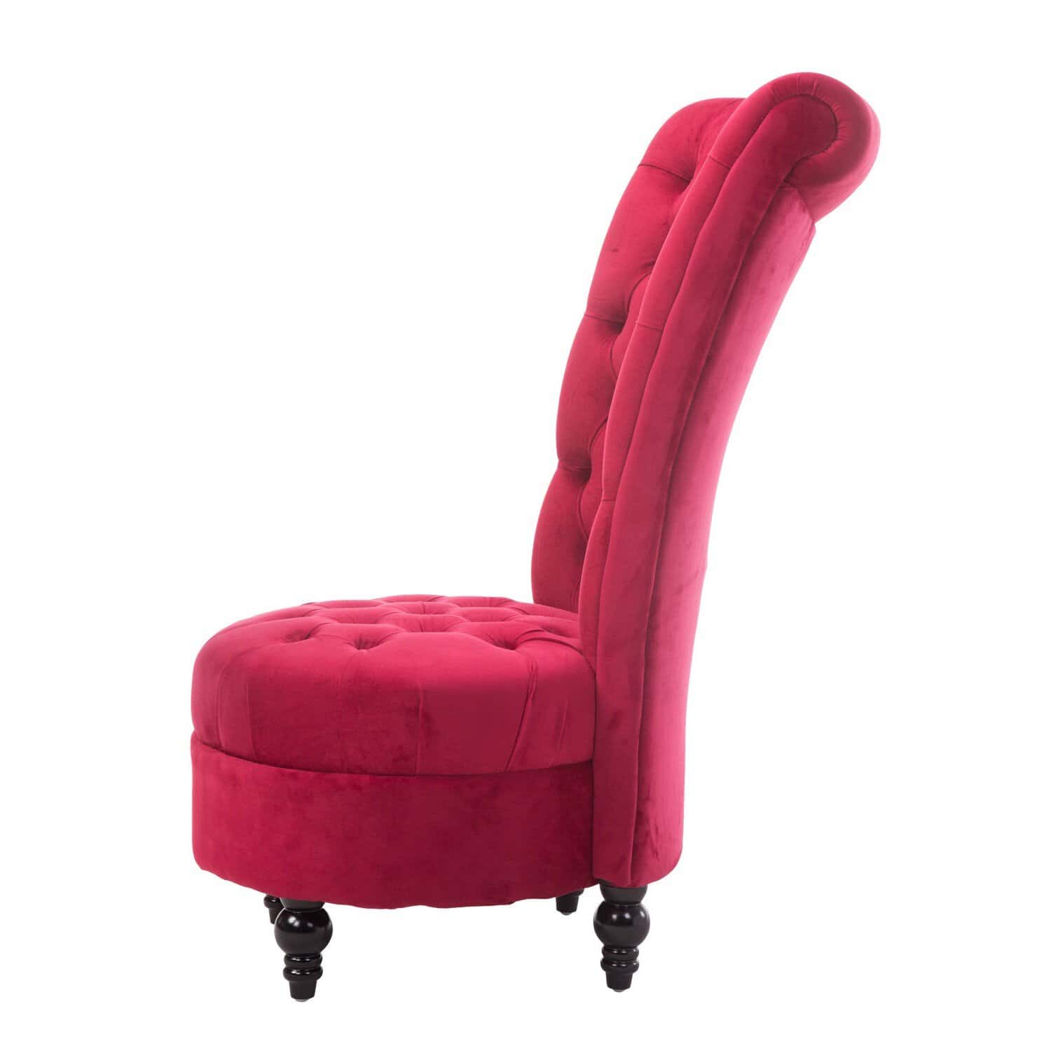Red Velvet Tufted High Back Accent Chair With Wooden Legs 4 Red Velvet Tufted High Back Accent Chair With Wooden Legs - Image 4