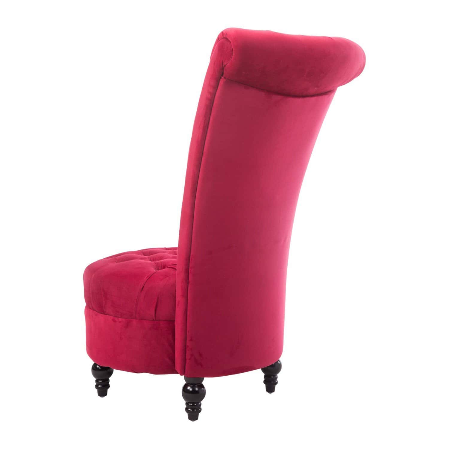 Red Velvet Tufted High Back Accent Chair With Wooden Legs 5 Red Velvet Tufted High Back Accent Chair With Wooden Legs - Image 5