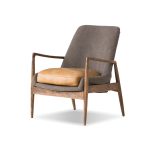 REYNOLDS Ash Grey Leather Lounge Chair Natural Ash Frame