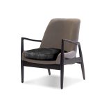 REYNOLDS Black Leather Lounge Chair Black Ash Wood Frame