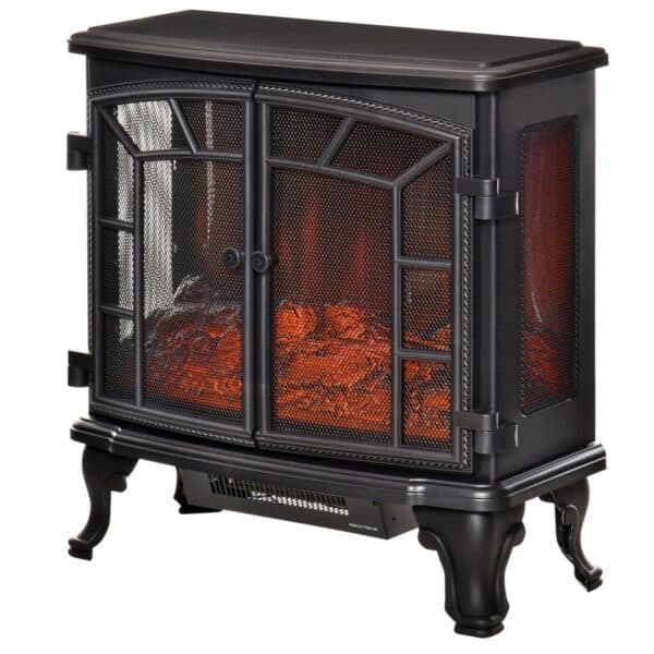 Black Electric Fireplace Heater with Remote and Realistic LED Flames
