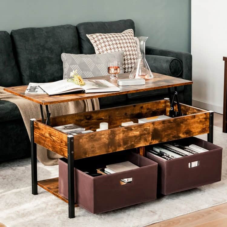 Rustic Lift-Top Coffee Table with Storage Drawers and Compartments 3 Rustic Lift-Top Coffee Table with Storage Drawers and Compartments - Image 3