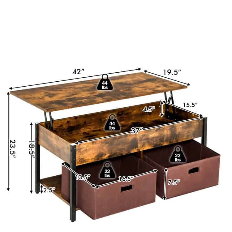 Rustic Lift-Top Coffee Table with Storage Drawers and Compartments 4 Rustic Lift-Top Coffee Table with Storage Drawers and Compartments - Image 4