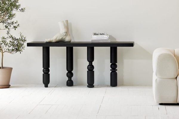 ROTO Matte Black Waxed Console Table with Birch Legs 5