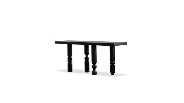 ROTO Matte Black Waxed Console Table with Birch Legs