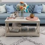 Rustic White Oak Farmhouse Coffee Table with Open X-Frame Design 5 Rustic White Oak Farmhouse Coffee Table with Open X-Frame Design