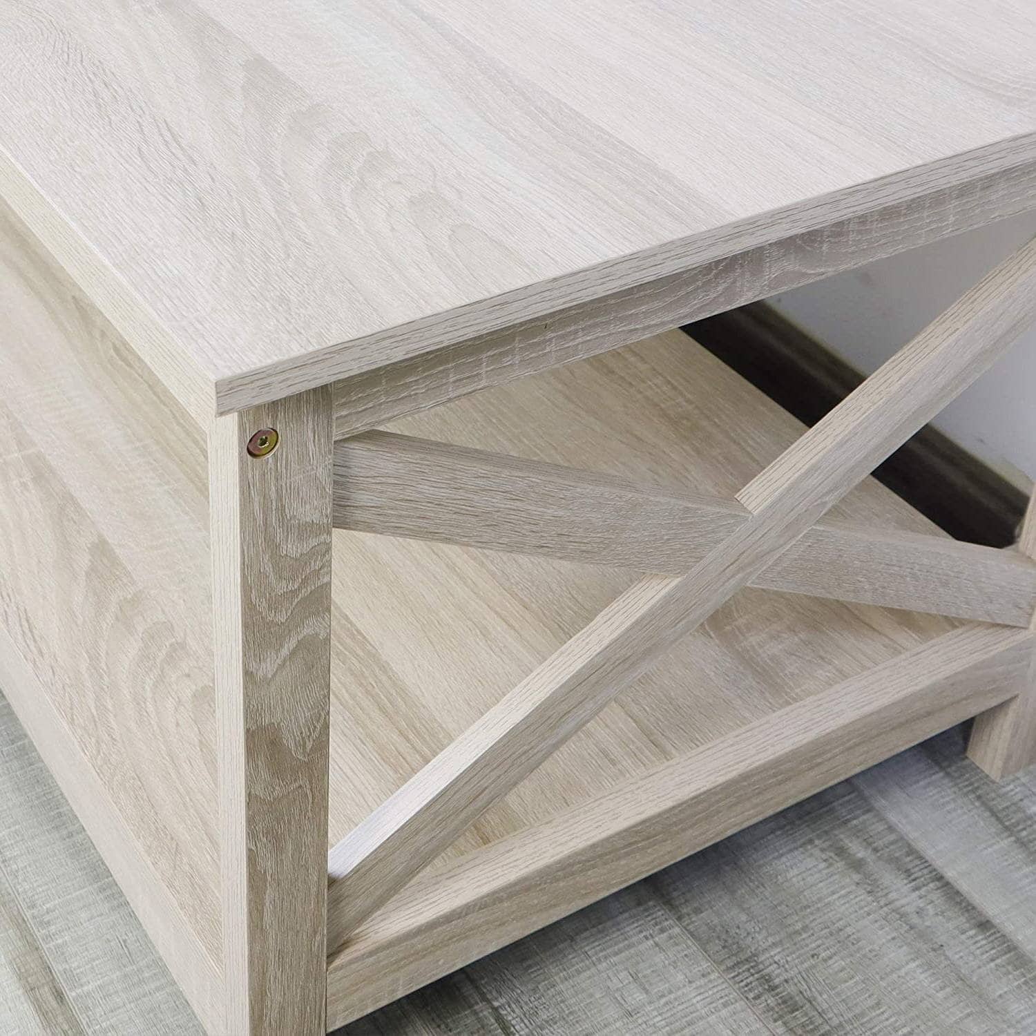 Rustic White Oak Farmhouse Coffee Table with Open X-Frame Design 3 Rustic White Oak Farmhouse Coffee Table with Open X-Frame Design - Image 3