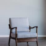 Medium Brown Rubberwood Lounge Chair with Light Grey Cushions 10 Medium Brown Rubberwood Lounge Chair with Light Grey Cushions