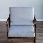 Medium Brown Rubberwood Lounge Chair with Light Grey Cushions 11 Medium Brown Rubberwood Lounge Chair with Light Grey Cushions