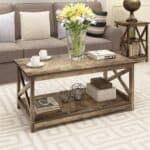 Rustic Wood 2-Tier Farmhouse Coffee Table with Open Shelves 6 Rustic Wood 2-Tier Farmhouse Coffee Table with Open Shelves