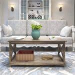 Rustic Wood 2-Tier Farmhouse Coffee Table with Open Shelves 7 Rustic Wood 2-Tier Farmhouse Coffee Table with Open Shelves